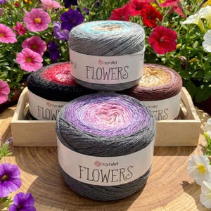YarnArt Flowers Gradient Yarn Cake – 55% bawełna 45 akryl | 1000 m 250 g | Miękka włóczka ombre na szale, sukienki i projekty szydełkowe