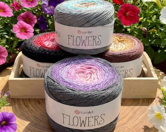 YarnArt Flowers Gradient Yarn Cake – 55% katoen 45 acryl | 1000 m 250 g | Zacht ombre-garen voor sjaals, jurken en haakprojecten