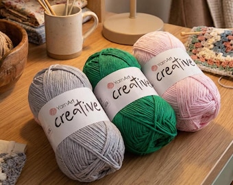YarnArt Creative – Hilo voluminoso 100 % algodón / Algodón mate suave para crochet, tejido y amigurumi
