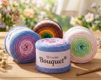 YarnArt Bouquet 100% Cotton Yarn – Light DK Summer Yarn, Pack of 2×250g Skeins for Tops, Dresses, Shawls & Crochet