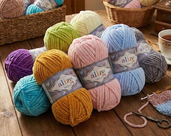 Alize Velluto – Super Bulky Velvet Chenille Yarn 100g | Soft Plush Yarn for Baby Blankets, Amigurumi & Toys