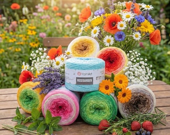 YarnArt Rosegarden – Gradient Cotton Yarn Cake 100% Cotton | 250g 1000m | Ombre Yarn for Shawls, Dresses & Crochet Projects