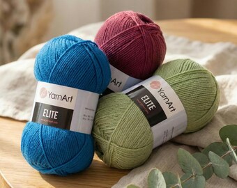 YarnArt Elite – Soft Acrylic Yarn 100% Acrylic 100g | Medium Weight Classic Yarn for Knitting & Crochet | 300m Skein