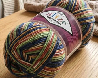 Calcetines Alize Superwash Comfort: Hilo de lana autoestampado para calcetines, 100 g / 75 % lana superlavada, 25 % poliamida / Hilo resistente para tejer