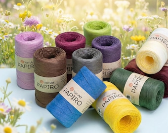 YarnArt Papiro – Eco-Friendly Raffia Yarn 100% Recycled Cellulose Paper | Flat Paper Ribbon Yarn for Crochet, Bags & Home Décor