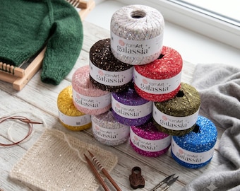 YarnArt Galassia Yarn, Sequin Yarn, Glitter Yarn, Paillette Yarn, Sparkle Yarn, Lurex Effect Yarn, Decorative Knitting Yarn