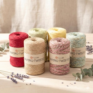 YarnArt Papiro Twisted – Filato di carta rafia ecologica ritorta 100% cellulosa riciclata / Filato artigianale per borse, cappelli e decorazioni per la casa