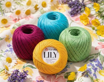 Hilo de algodón mercerizado YarnArt Lily: hilo fino de crochet para encajes, tapetes y proyectos de verano