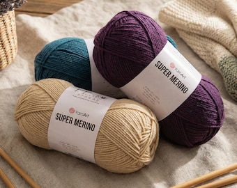 YarnArt Super Merino – Soft DK Wool Blend Yarn 100g 280m | Warm, Durable Knitting & Crochet Yarn for Sweaters, Hats  Scarves