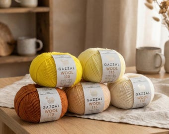 Gazzal Merino Superwash Wool 115 – 100% Soft Merino Yarn | Non-Itchy, Baby-Safe, Premium Knitting Wool 50g