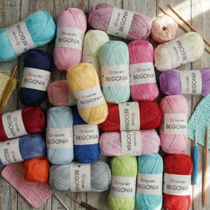 YarnArt Begonia – 100% Mercerized Cotton Yarn 50g | Soft Shiny Thread for Crochet, Lace & Summer Knits