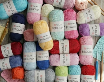 YarnArt Begonia – 100% Mercerized Cotton Yarn 50g | Soft Shiny Thread for Crochet, Lace & Summer Knits