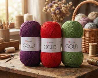 YarnArt Gold – Metallic Glitzergarn | Feines Acrylgarn 100g 400 m | Glitzerndes Fingering Gewicht zum Häkeln & Stricken