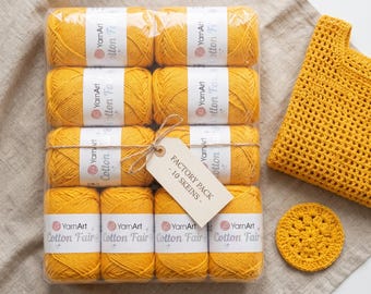 YarnArt Cotton Fair 4/4 Yarn Pack, 10 Skeins Cotton Yarn, 500g Cotton Yarn Bundle, Summer Knitting Yarn, Crochet Cotton Yarn