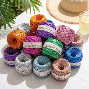 Metallic club-T-shirtgaren – super volumineus polyester glitterlint | 4–6 mm glanzend garen, 180 g | Haken, breien, tassen en woondecoratie
