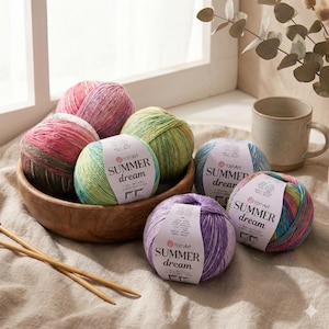 YarnArt Summer Dream – Glitter Cotton Blend Yarn 100g 350m | Multicolor Shiny Yarn for Crochet Tops, Shawls & Summer Projects image 1