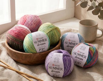 YarnArt Summer Dream – Glitter Cotton Blend Yarn 100g 350m | Multicolor Shiny Yarn for Crochet Tops, Shawls & Summer Projects