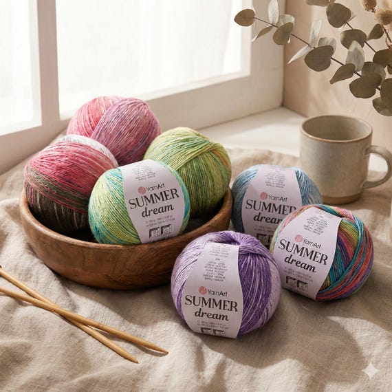 YarnArt Summer Dream – Glitter Cotton Blend Yarn 100g 350m | Multicolor Shiny Yarn for Crochet Tops, Shawls & Summer Projects