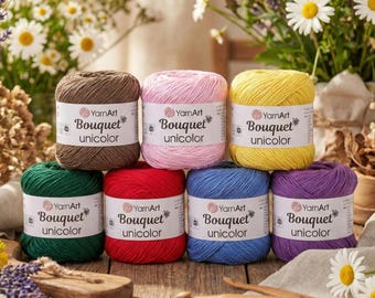 YarnArt Bouquet Unicolor Cotton Yarn 100g 200m | 100% Natural Cotton Yarn for Knitting & Crochet | Summer Yarn