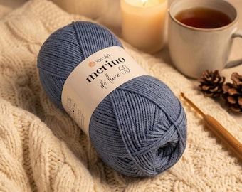 YarnArt Merino De Luxe 50 – Merino Wool Blend Yarn 50% Wool 50 Acrylic | Soft Warm Yarn for Winter Knitting & Crochet