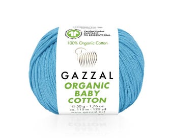 Gazzal Organic Baby Cotton Yarn – 100% Organic Cotton – Soft Hypoallergenic Eco-Friendly Yarn for Babies, Knitting & Crochet – 50g