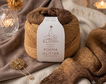 Poema Glitter Yarn, Gradient Wool Yarn with Lurex, Italian Knitting Yarn, Glitter Shawl Yarn, Luxury Scarf Yarn, Laines du Nord