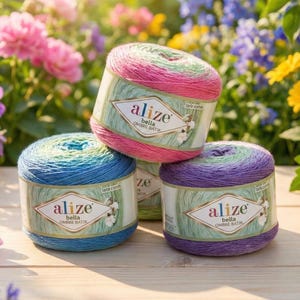 Alize Bella Ombre Batik 100% Cotton Yarn – Fingering Weight, Soft Gradient for Knitting, Crochet, Baby Blankets, Shawls