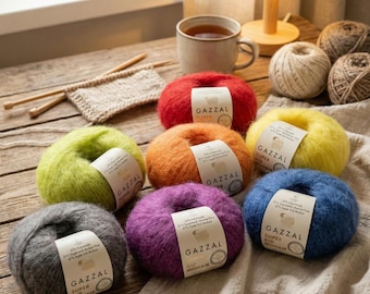 Gazzal Super Kid Mohair – Lace Weight Yarn 25g | Kid Mohair & Merino Wool Blend | Soft Luxury Yarn for Shawls, Sweaters  Beanies