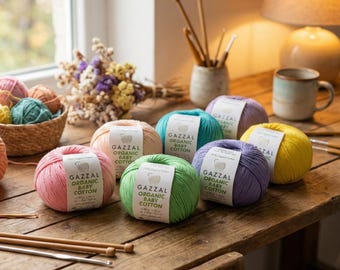 Gazzal Organic Baby Cotton – 100% Organic Cotton Yarn | Soft Hypoallergenic Baby Yarn 50g | Crochet & Knitting Yarn for Sensitive Skin