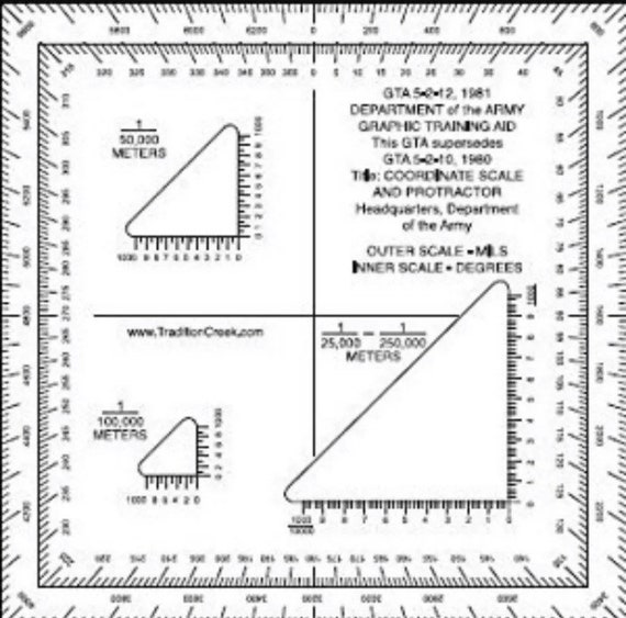 Military Protractor Coordinate Scale for Topographical Map Reading