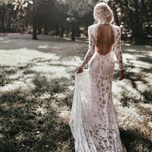 Mermaid Wedding Dress V-neck High-neck Long-sleeved Wedding - Etsy