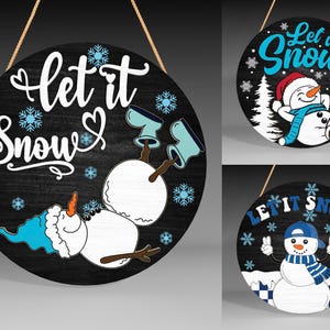 Letrero de puerta de muñeco de nieve divertido, archivo cortado con láser Svg, Let It Snow Svg, colgador de puerta de Navidad Svg, letrero de bienvenida de Navidad, decoración navideña, archivo Glowforge