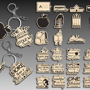 Schule Schlüsselanhänger Lasercut svg Bundle, Schulzitaten und Sprüche svg, Lehrer Geschenk, Kinder svg, gravierter hölzerner Schlüsselanhänger, digitale Datei Glowforge
