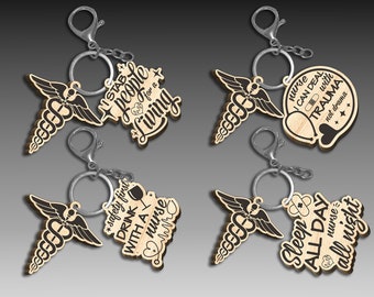 Nurse keychain Lasercut Svg Bundle,Nurse Gift Svg,Nurse Life Svg,Engraved Wooden Keyring,Nurse Quotes And Sayings Svg,Digital File Glowforge