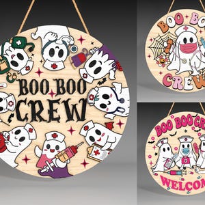 Placa de porta de enfermeira de Halloween cortada a laser arquivo svg, cabide de porta de enfermeira fantasma svg, enfermeira assustadora de Halloween svg, decoração de Halloween, arquivo svg Glowforge