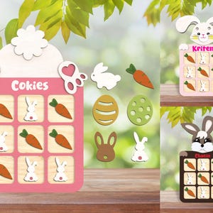Felice Pasqua giorno Tic Tac Toe Cutfile Svg, Gioco Tic Tac Toe Svg, Orecchie e uovo di coniglio di Pasqua, File Lasercut Svg, Gioco divertente per bambini Svg