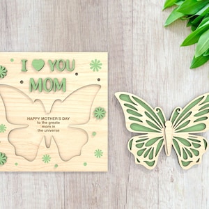 Letrero de madera con forma de mariposa, regalo para mamá, letrero de rompecabezas para el Día de la Madre, regalo para el Día de la Madre de los nietos, archivo de corte de regalo de rompecabezas de mariposa