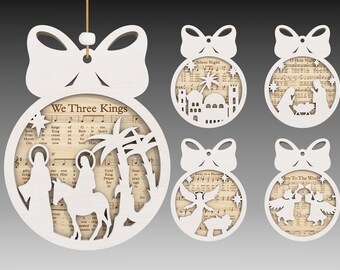 Nativity Sheet Music Ornaments Svg, Nativity Ornament Svg ,Nativity Scene Ornament Svg, Music Sheet Nativity Ornament , Glowforge Svg File