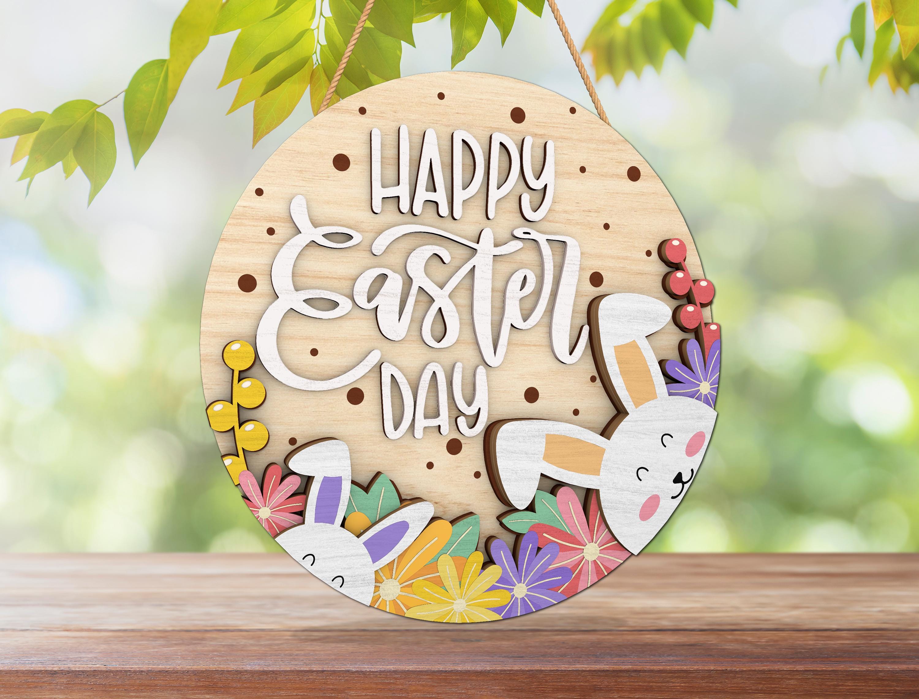 Happy Easter Day Door Sign Lasercut File Svg,easter Bunny Door Hanger ...