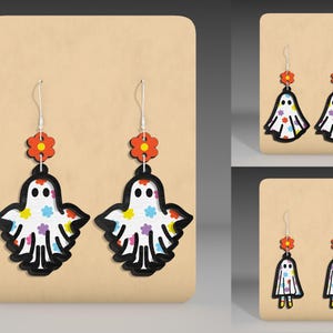 Cute Ghost Halloween Earrings Svg ,Ghost Flower Earrings Svg,Retro Halloween Earring Svg,Halloween Earring Svg, Glowforge Svg File