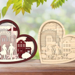 Casal multicamadas 3D Feliz Dia dos Namorados em pé Svg, Decoração em forma de coração de madeira Svg, Casal romântico Svg, Arquivo de corte a laser Svg, Arquivo Glowforge