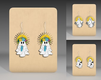 Sun And Ghost Earring Halloween Earrings Svg ,Halloween Earring Files ,Cute Ghost Earrings Svg,Halloween Laser Cut Wooden Jewelry