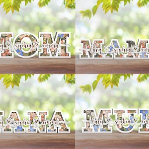Placa de madeira multicamadas personalizada para o dia das mães, arquivos de corte a laser para placas de flores, presente de dia das mães dos netos, presente para a mãe, presentes para o dia das mães