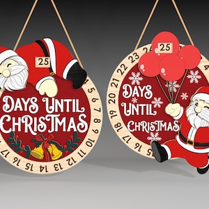 Weihnachtsmann-Weihnachtscountdown-Datei-Svg, Tage bis Weihnachten Svg, frohe Weihnachten Kalender-Svg, Countdown bis Weihnachten Svg, Glowforge-Datei