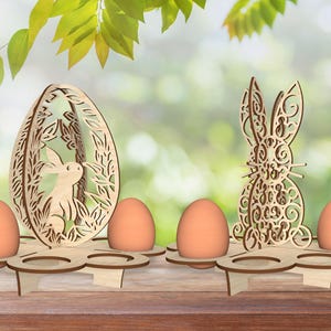 Conejito de Pascua de pie con forma de huevo Svg, decoración de primavera para el hogar Svg, conejo de Pascua Svg, huevo de Pascua de madera Svg, archivo cortado con láser Svg, Glowforge