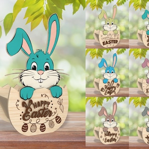 Archivo SVG cortado con láser para porta huevos de Pascua, porta huevos de Pascua, canasta de conejo de Pascua, archivo SVG Glowforge