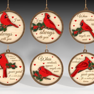 Ornements de Noël cardinaux découpés au laser, fichier découpé décoration de Noël, cadeau de famille ornement Svg, ornement de Noël Svg, fichier numérique Glowforge
