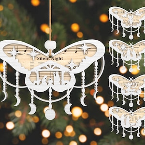 Krippe Notenblatt Ornament SVG, Frohe Weihnachten Song Design, Holz Weihnachten Schmetterling Dekor dafür, Lasercut-Datei-Svg, Baby Jesus Blatt-Svg