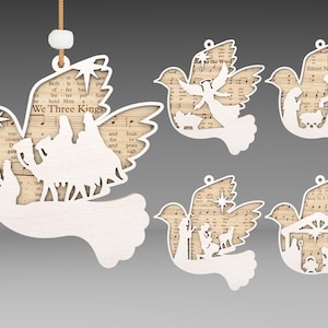 Adorno de la escena de la natividad Svg, Adornos de la natividad con partituras Svg, Adorno navideño Svg, Adorno cristiano Svg, Jesús Svg, Archivo Svg Glowforge