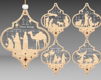 Music Sheet Nativity Ornaments Svg, Nativity Scene Ornament Svg,Christmas Ornament Svg,Christian Ornament Svg ,Jesus Svg,Glowforge Svg File